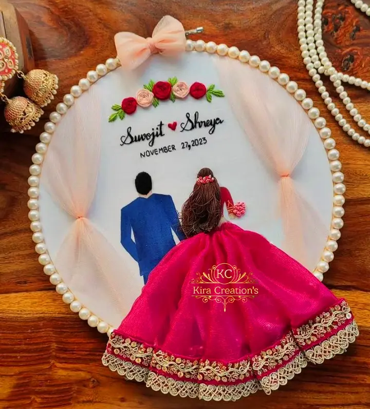 Wedding Embroidery Hoop with curtains | Wedding Gift | Anniversary Gift | Perfect gift for couples @kiracreations 