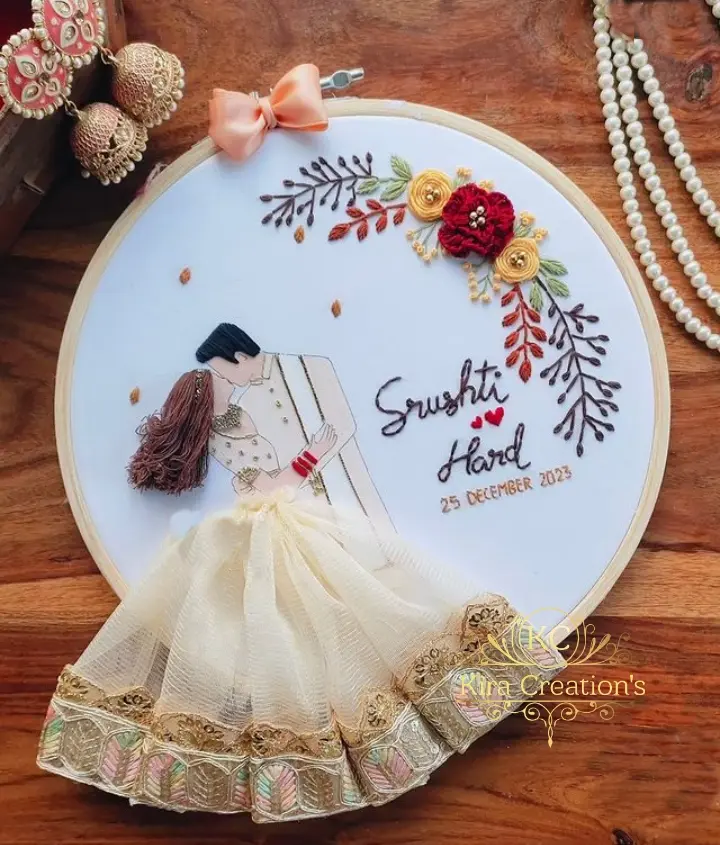 Engagement Embroidery Hoop | Wedding Gift | engagement gift | cream | Anniversary Gift | Perfect gift for couples @kiracreations