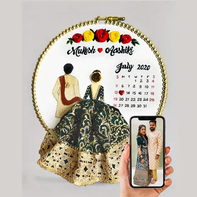 Wedding Embroidery Hoop With Calender  | Wedding Gift | Customizable| Anniversary Gift. | @kiracreation's 