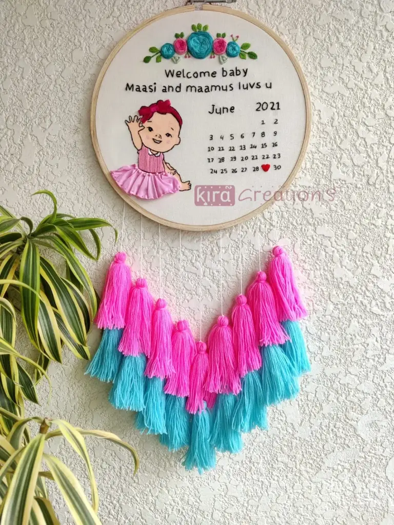 Baby Girl Shower Embroidery Hoop With Tassels .| Best Birthday Gift | Kids Hoops | Baby Hoops |@kiracreation's      