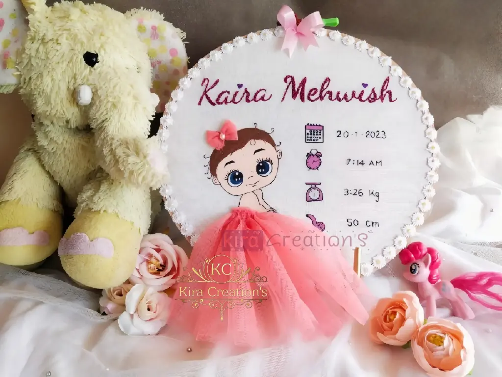 Baby Girl Shower Embroidery Hoop pink dress | Best Birthday Gift | Kids Hoops | Baby Hoops |@kiracreation's       