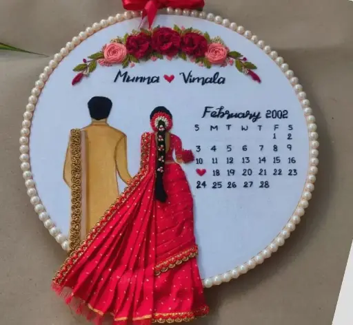 Wedding Embroidery Hoop with Calender | Wedding Gift | Anniversary Gift| @kiracreations