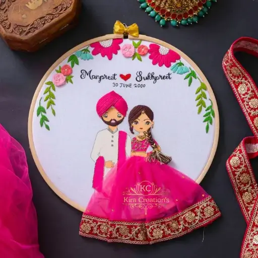 Engagement Wedding Embroidery Hoop | Punjabi Wedding Gift | engagement gift | Front face | Anniversary Gift | Perfect gift for couples @kiracreations     
