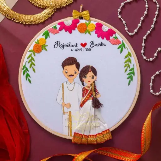 Engagement Wedding Embroidery Hoop | South Indian Wedding Gift | engagement gift | Front face | Anniversary Gift | Perfect gift for couples @kiracreations    