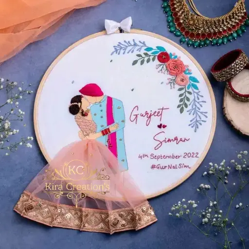 Engagement Embroidery Hoop punjabi | Engagement gift | Wedding Gift | engagement gift | Front face | Anniversary Gift | Perfect gift for couples @kiracreations     