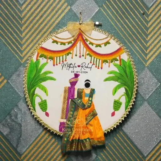 Wedding Embroidery Hoop | Maharastrian Style | Wedding Gift | Customizable| Anniversary Gift | @kiracreation's 