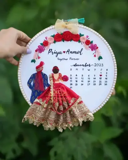 Wedding Embroidery Hoop With Calender  | Wedding Gift | Customizable| Anniversary Gift | @kiracreation's 
