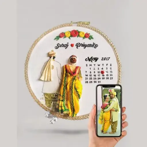 Wedding Embroidery Hoop Maharastrian style With Calender  | Wedding Gift | Customizable| Anniversary Gift | @kiracreation's 