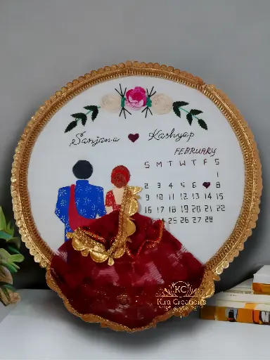 Wedding Embroidery Hoop With Calender  | Red | Wedding Gift | Customizable| Anniversary Gift. | @kiracreation's  
