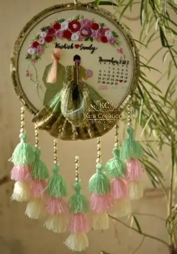 Wedding Embroidered Hoop With tassels  | Trending beautiful new Light Green pattern Wedding Gift  Engagement Gift | Anniversary Gift | @Kiracreation's 