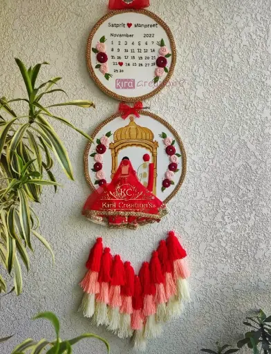 Wedding Embroidered Hoop With 2 layers tassels  | Trending beautiful new Red pattern Wedding Gift  Engagement Gift | Anniversary Gift | @Kiracreation's    
