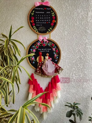 Wedding Embroidered Hoop With 2 layers tassels  | Trending beautiful new black pattern Wedding Gift  Engagement Gift | Anniversary Gift | @Kiracreation's     
