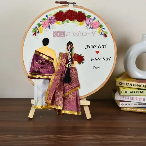 Wedding Embroidery Hoop in Beautiful South Indian pattern | Wedding Gift | Customizable| Anniversary Gift.| @kiracreation's  
