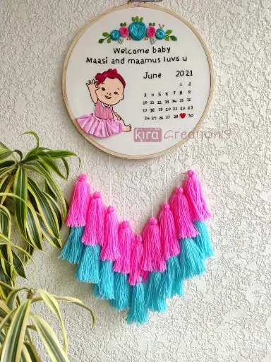 Baby Girl Shower Embroidery Hoop With Tassels .| Best Birthday Gift | Kids Hoops | Baby Hoops |@kiracreation's      