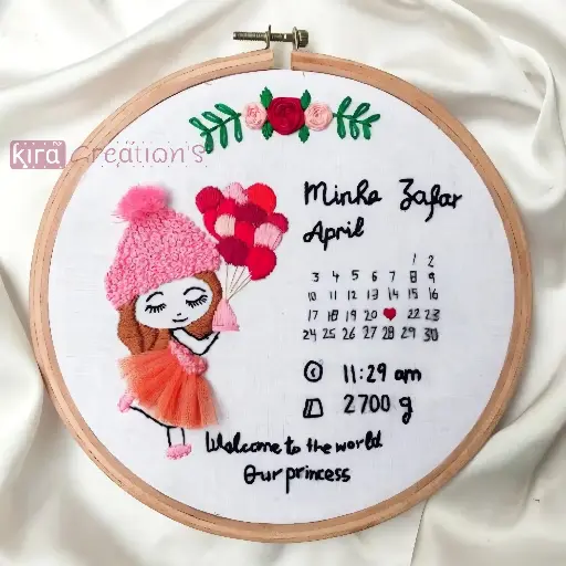 Baby  girl Shower Embroidery Hoop  | Baby birthday hoop | Best Birthday Gift | Kids Hoops | Baby girl birthday Hoops |@kiracreation's           
